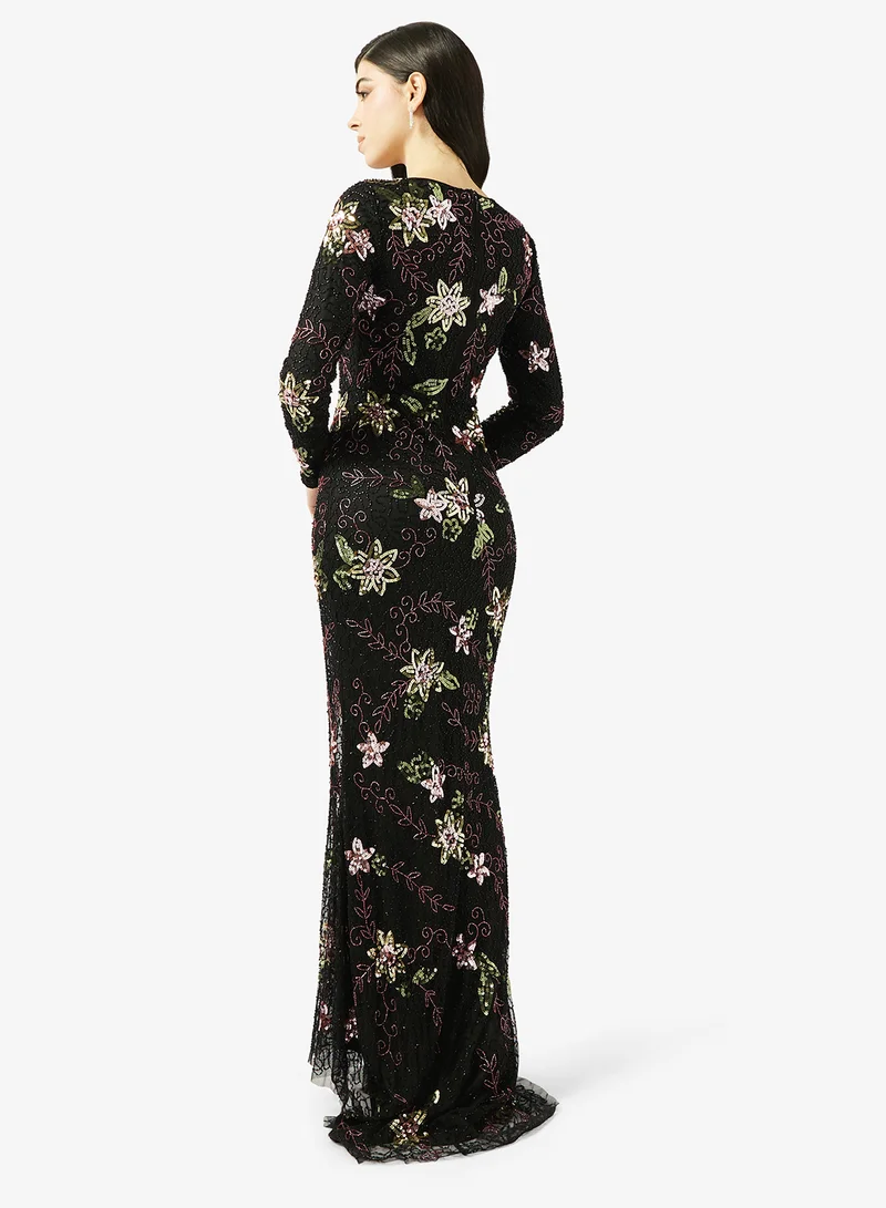 MARYISA Floral Print Boat Neck Maxi Dress